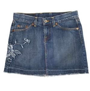 Lucky Brand Denim Mini Skirt Embroidered Floral
